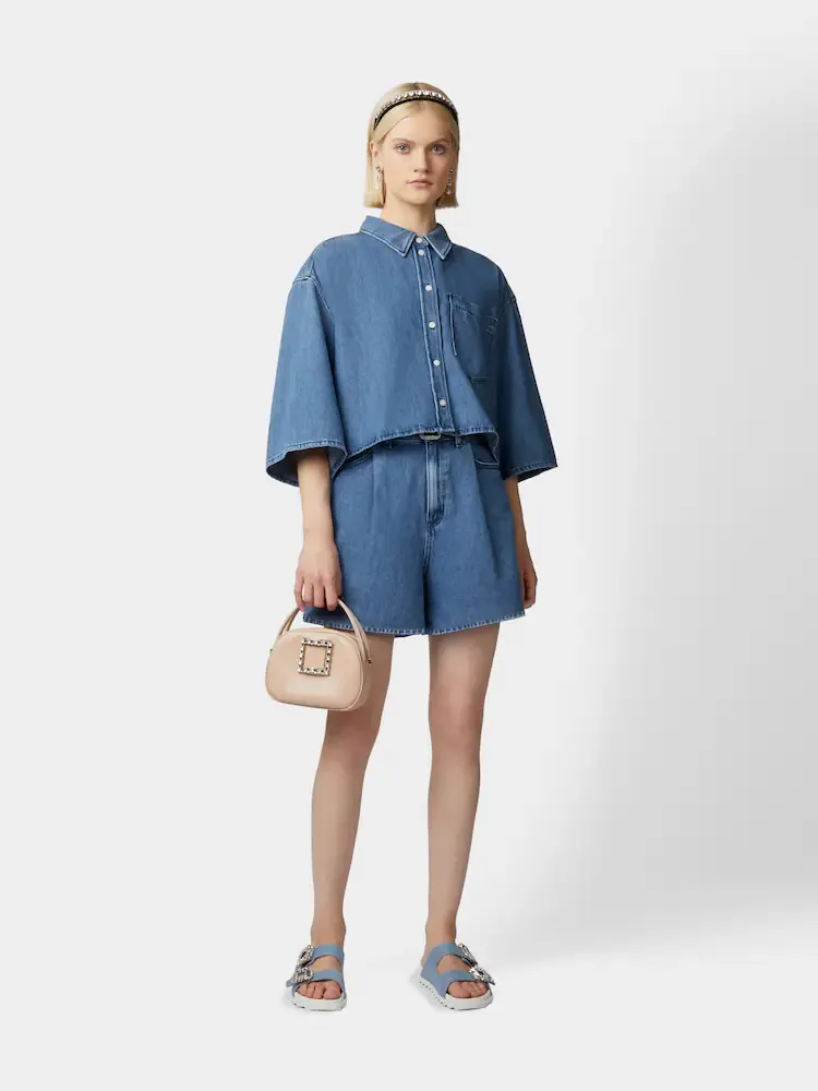 Slidy Viv' Strass Buckle Mules In Denim