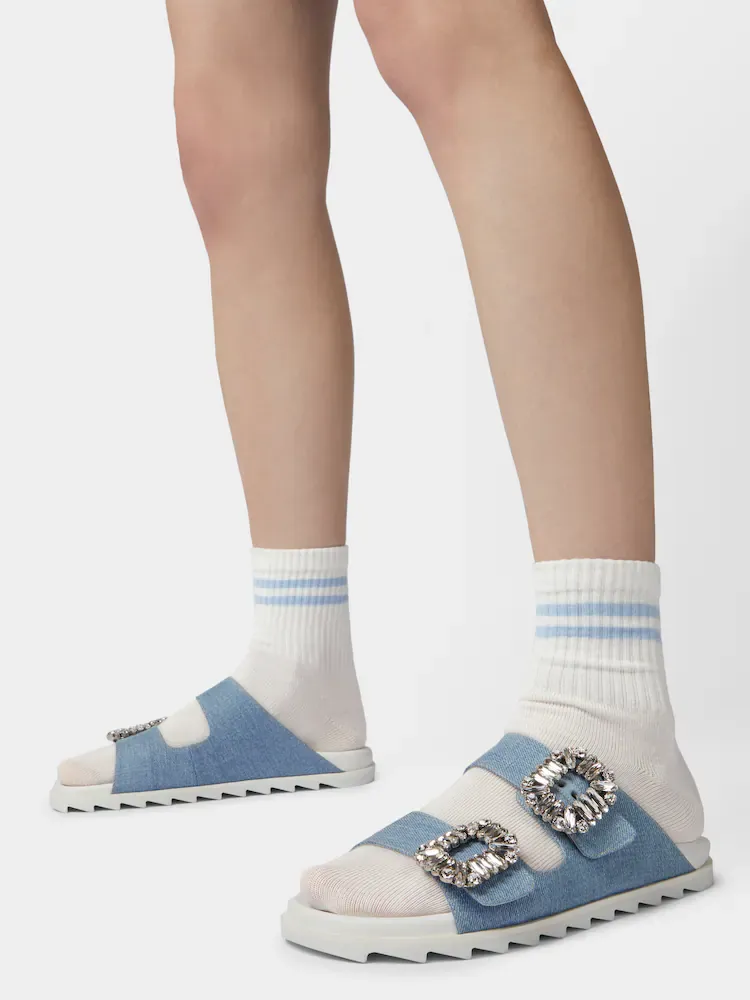 Slidy Viv' Strass Buckle Mules In Denim