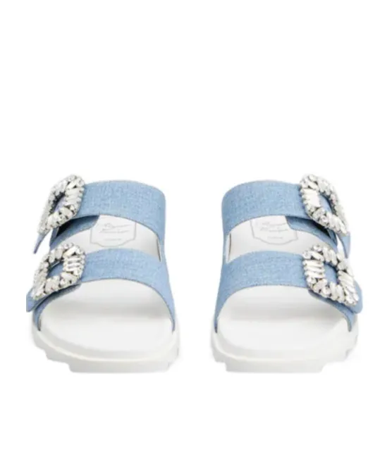 Slidy Viv' Strass Buckle Mules In Denim