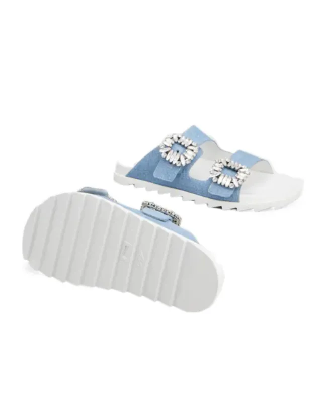 Slidy Viv' Strass Buckle Mules In Denim
