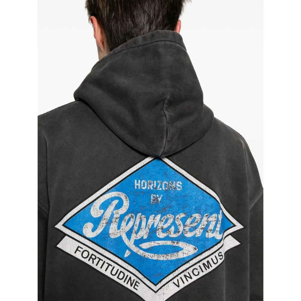 Represent Logo Printed Faded Effect Hoodie