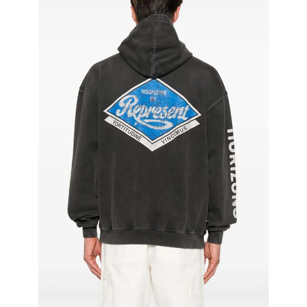 Represent Logo Printed Faded Effect Hoodie