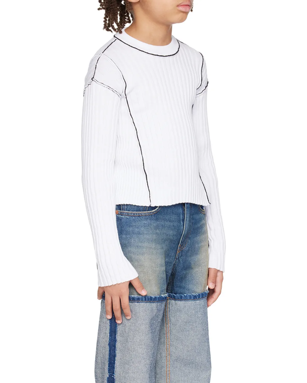 Round-Collar Pin-Pleated Sweater