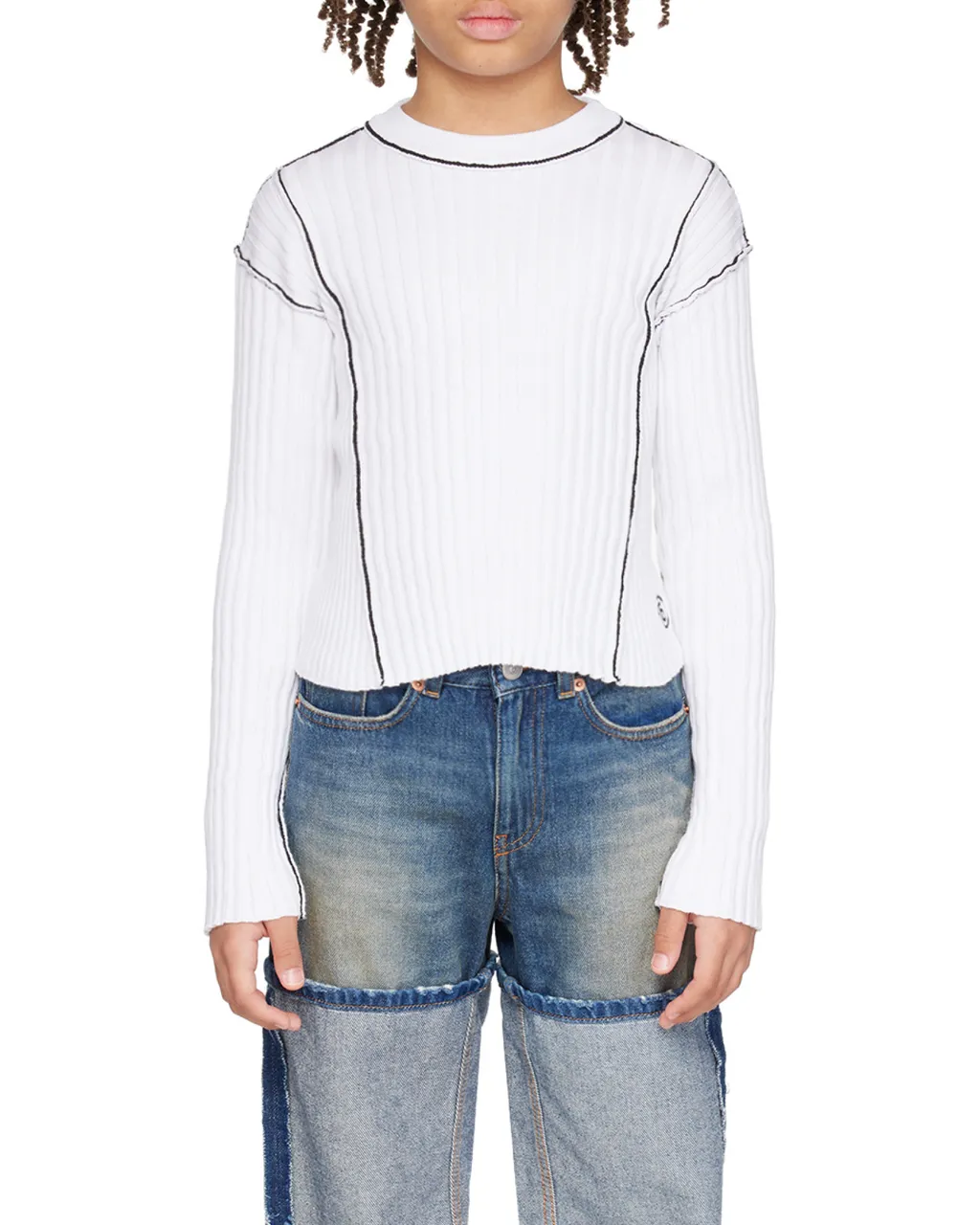 Round-Collar Pin-Pleated Sweater
