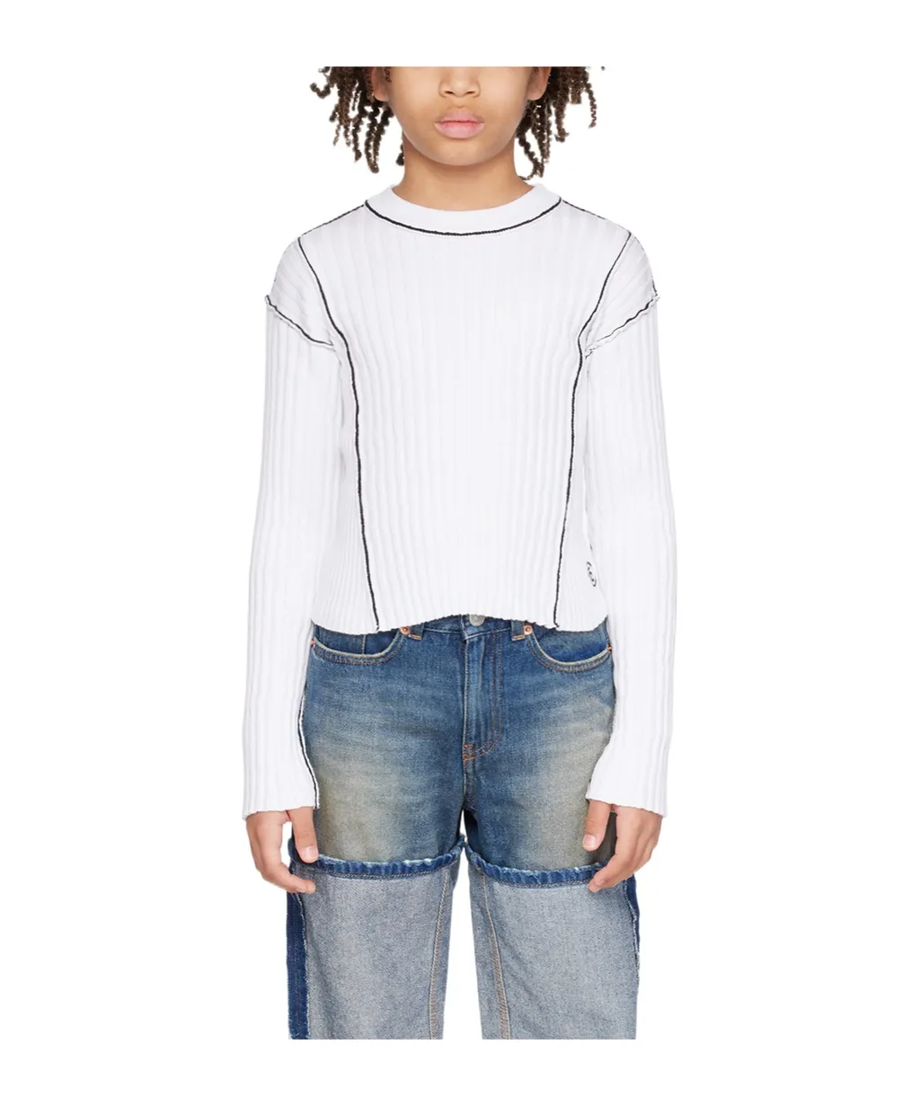 Round-Collar Pin-Pleated Sweater