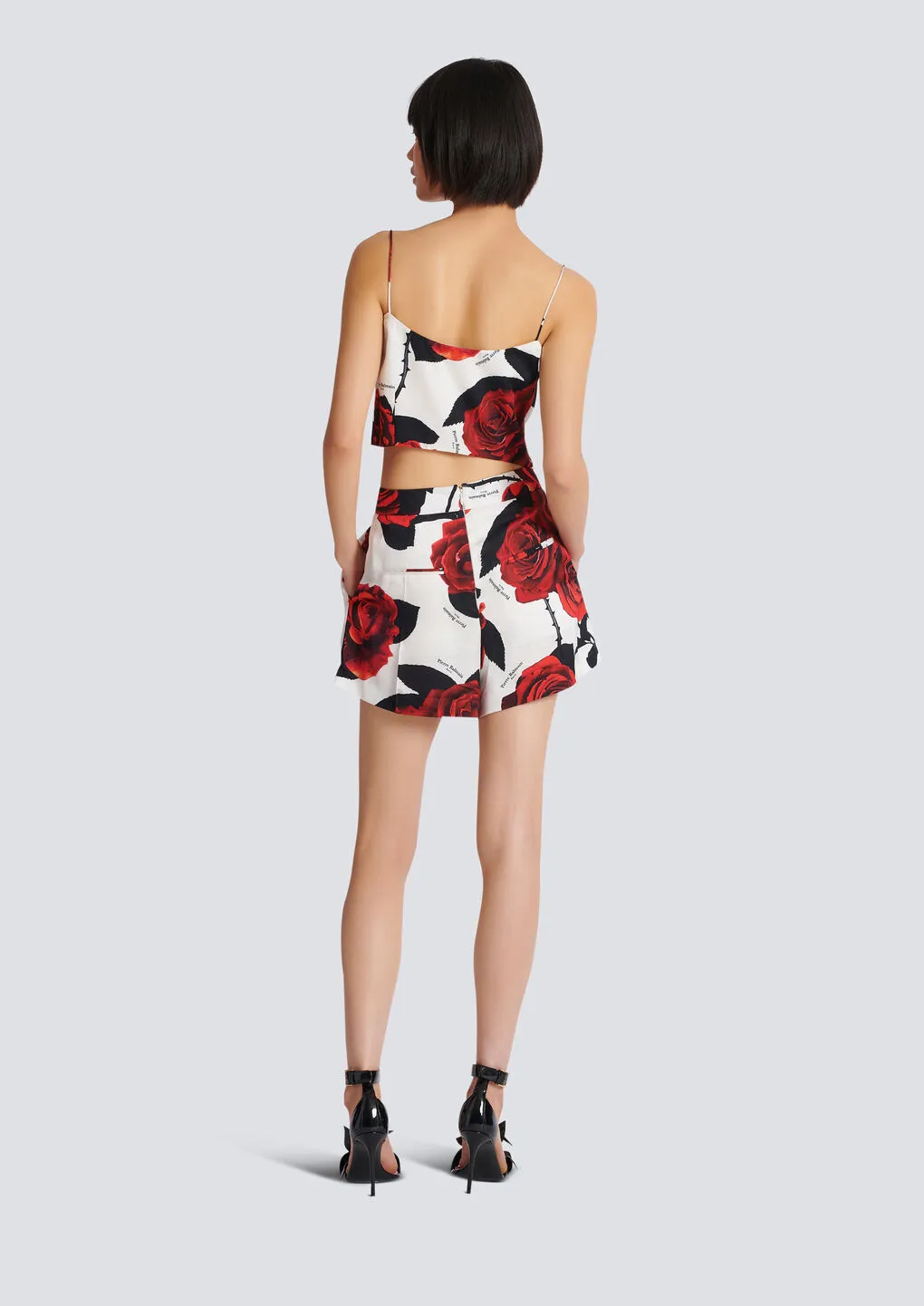 Balmain Rose Printed Satin Shorts