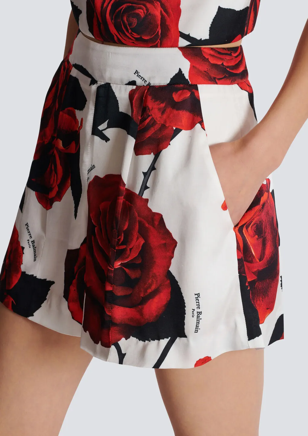 Balmain Rose Printed Satin Shorts
