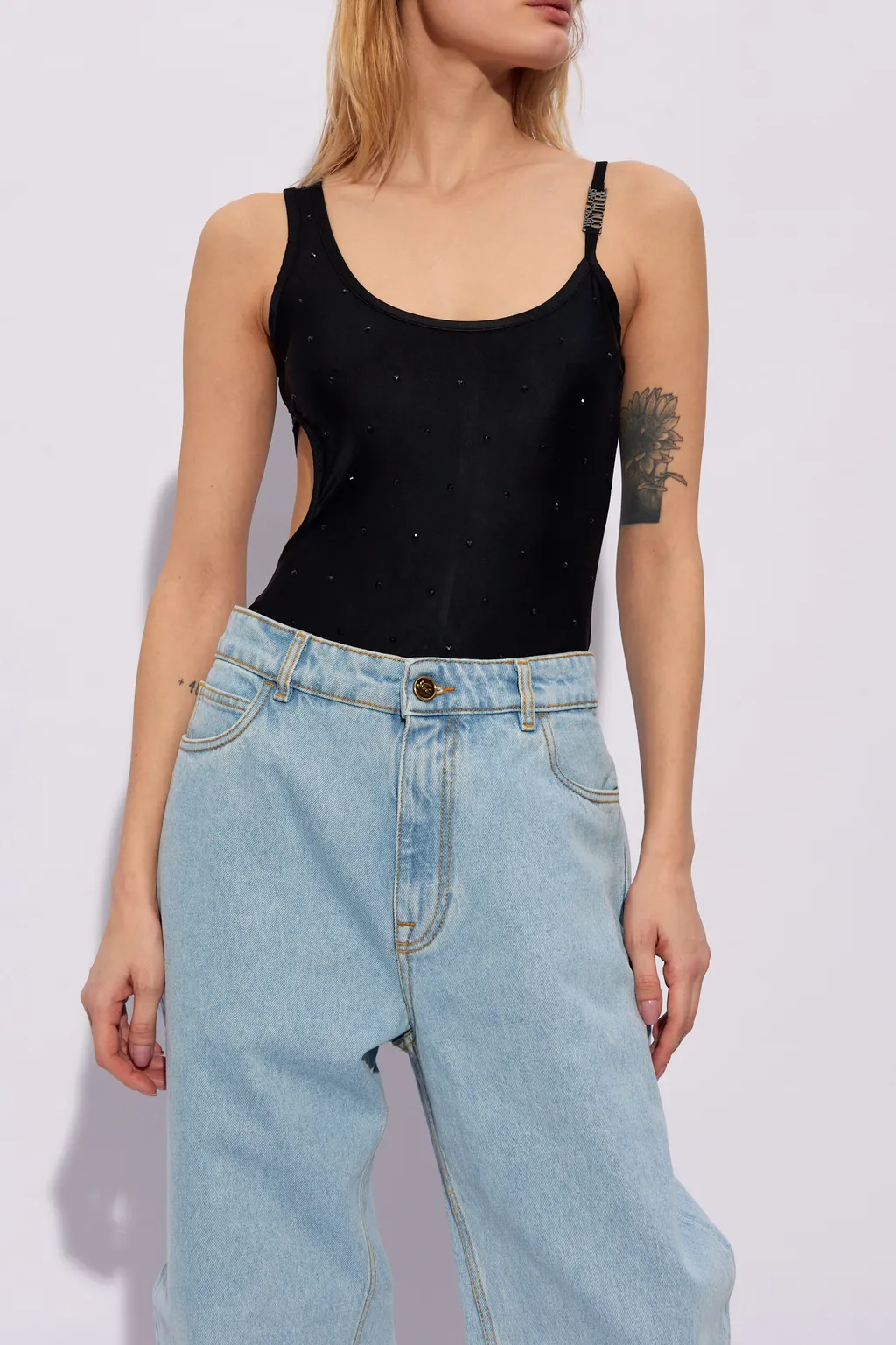 Versace Jeans Couture Logo Buckle Cut-Out Bodysuit