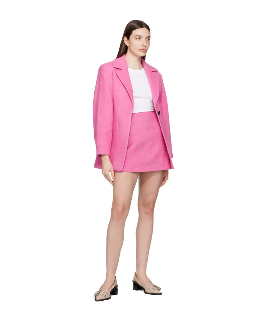 Pink Twill Wool Suiting Mini Skirt