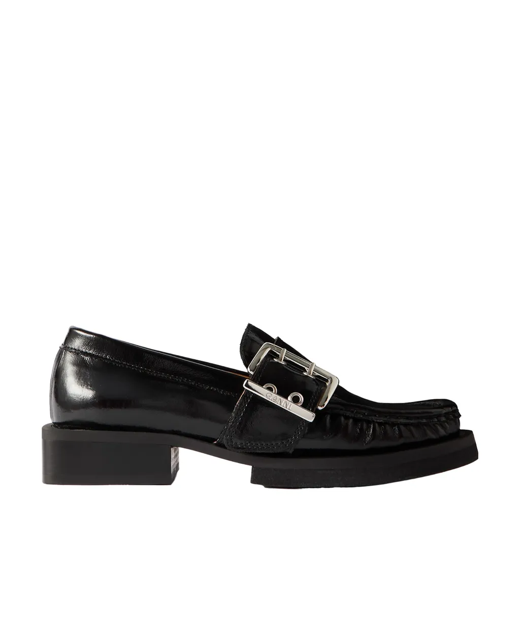 Black Feminine Buckle Loafers