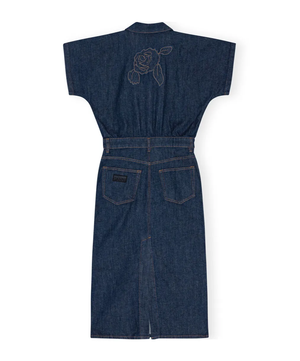 Ganni Short-Sleeved Denim Midi Dress