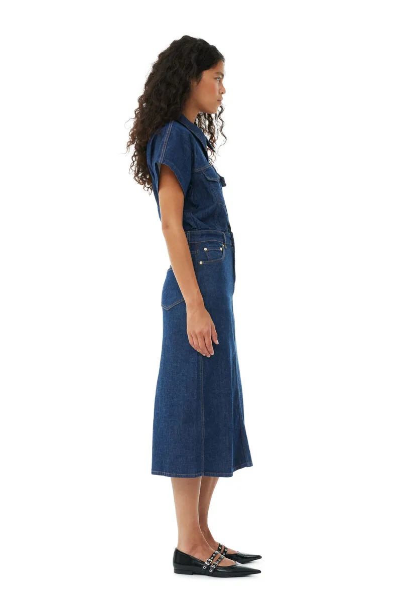 Ganni Short-Sleeved Denim Midi Dress