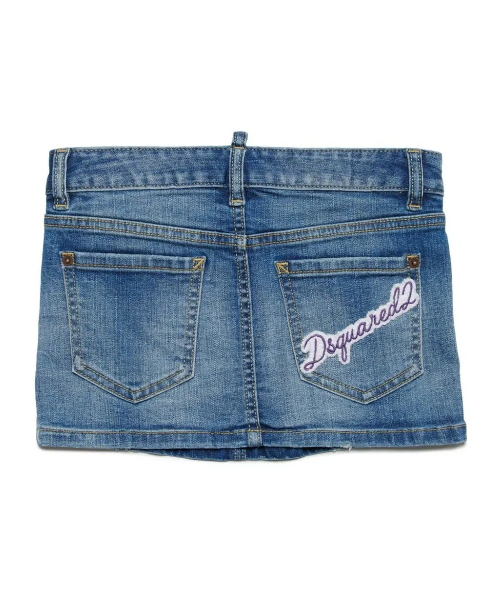 Dsquared2 Kids Logo Embroidered Denim Skirt