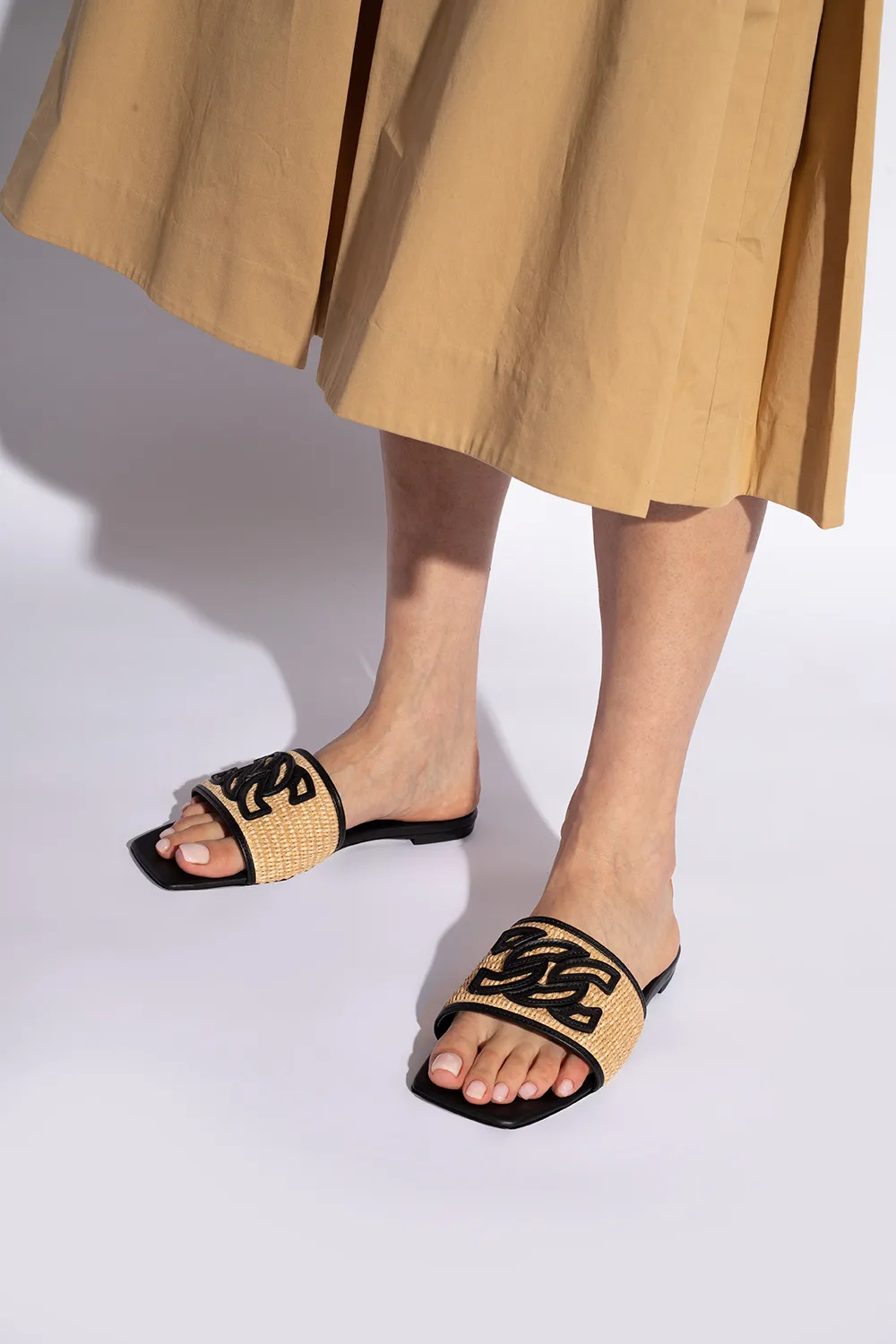 Casadei Portofino Logo-Patch Square-Toe Slides