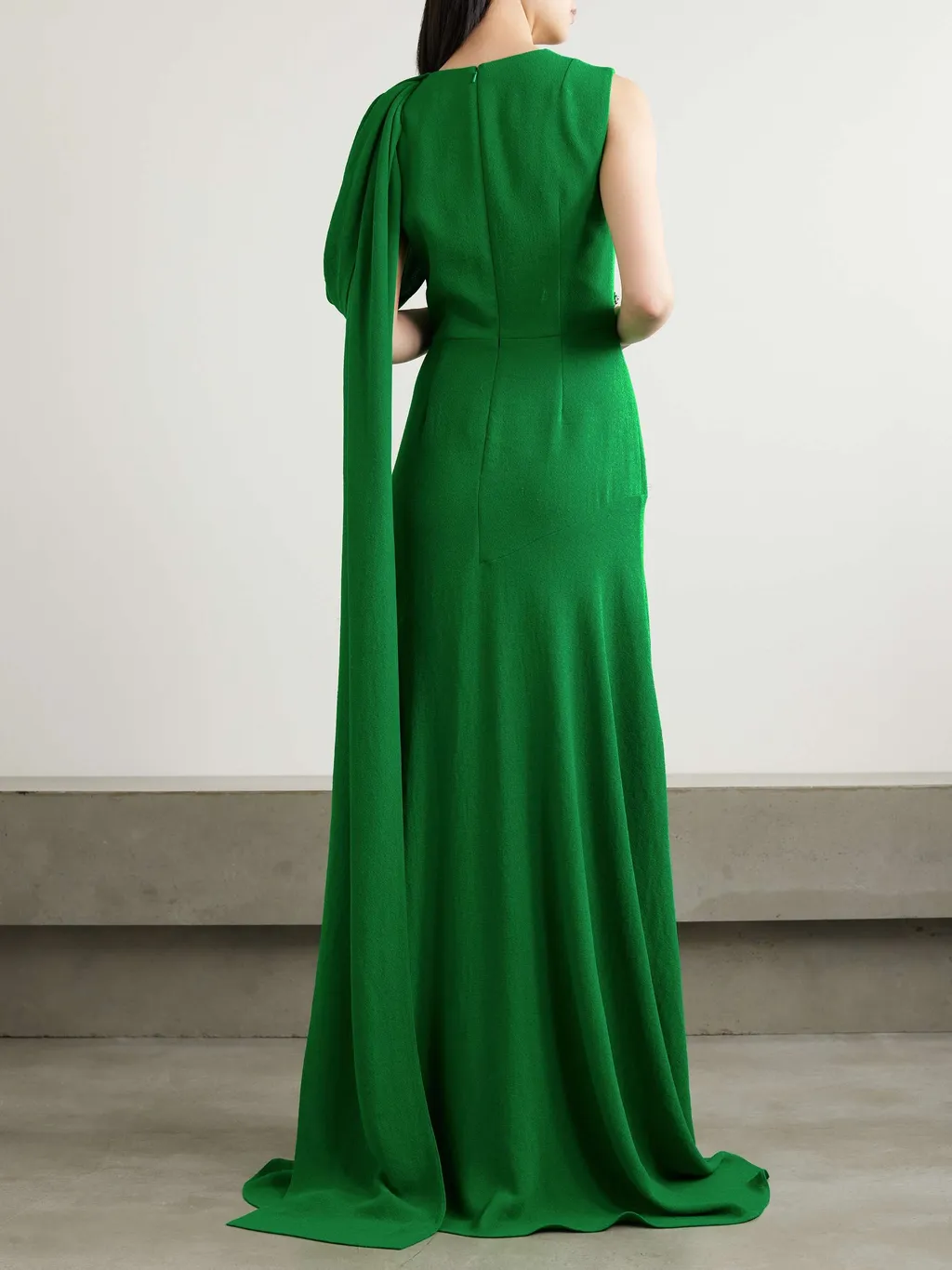 Crystal-Embellished Drape-Shoulder Gown