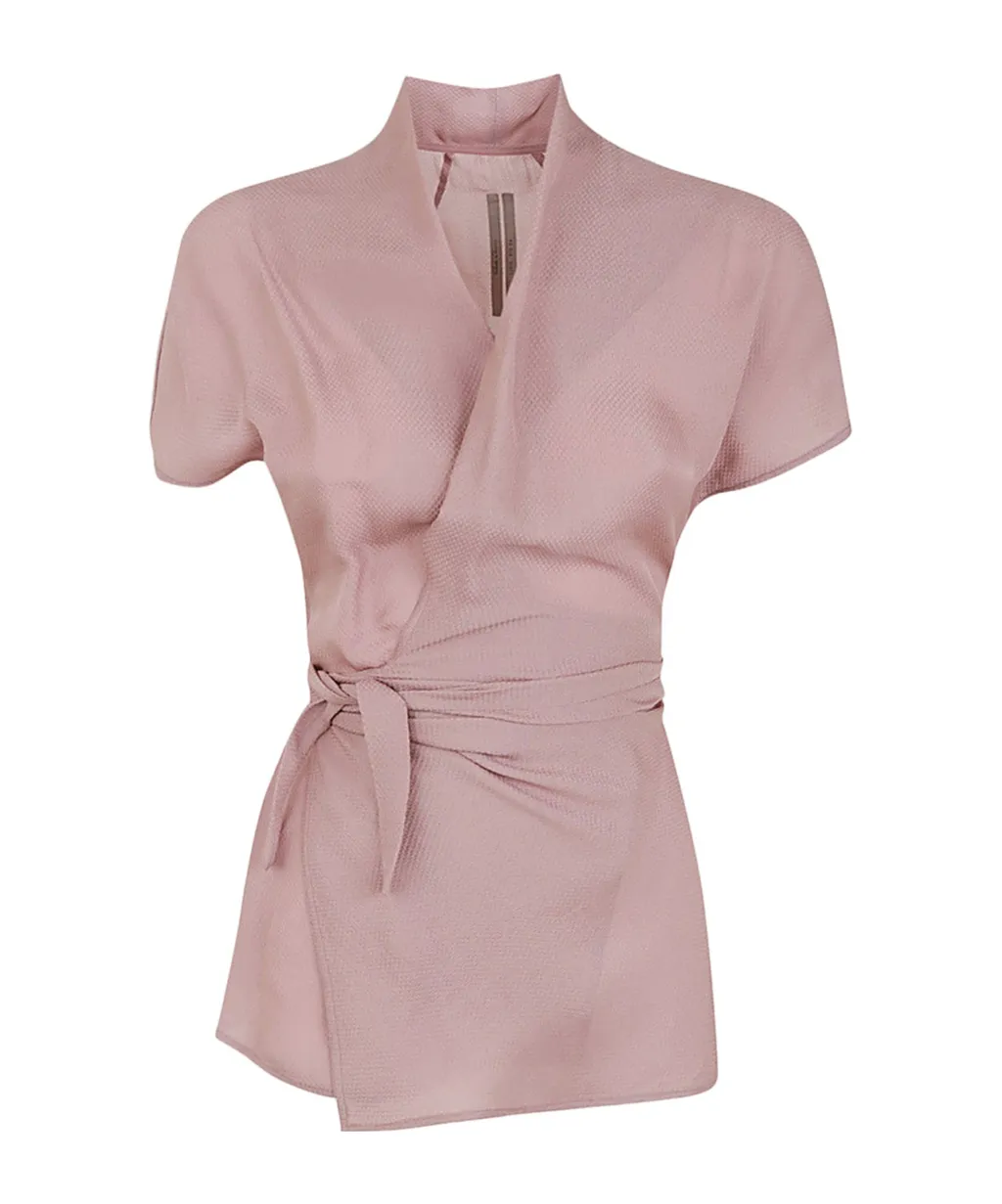 Waffle-Effect Wrap Blouse