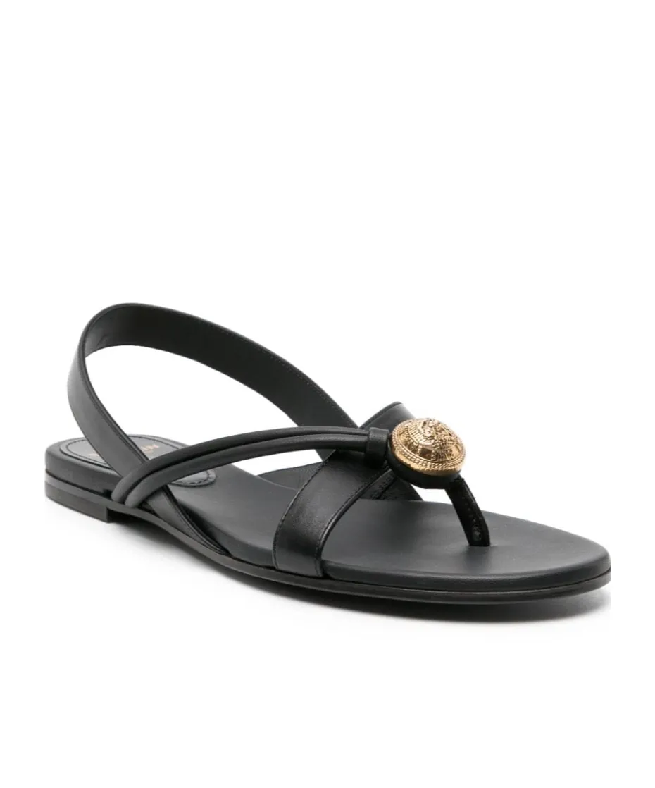 Balmain Embossed Button Thong Strapped Sandals