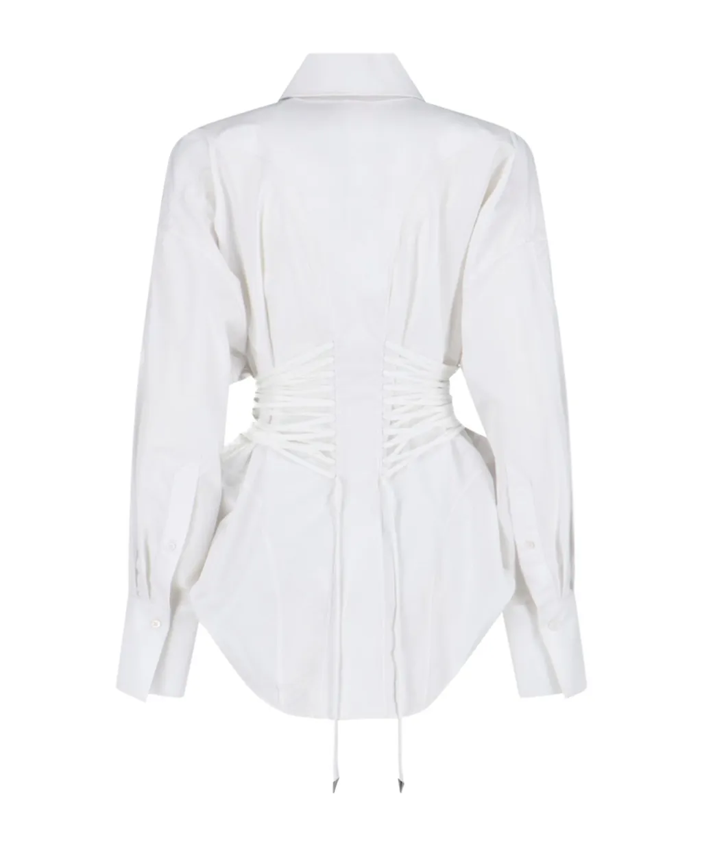 Mugler Ruched Corset-Waist Shirt