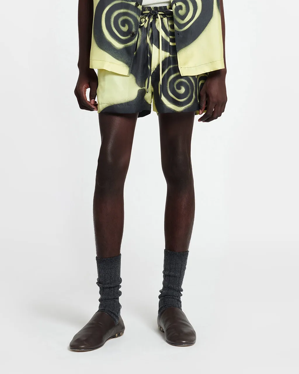 Amil Spiral-Print Silk Shorts