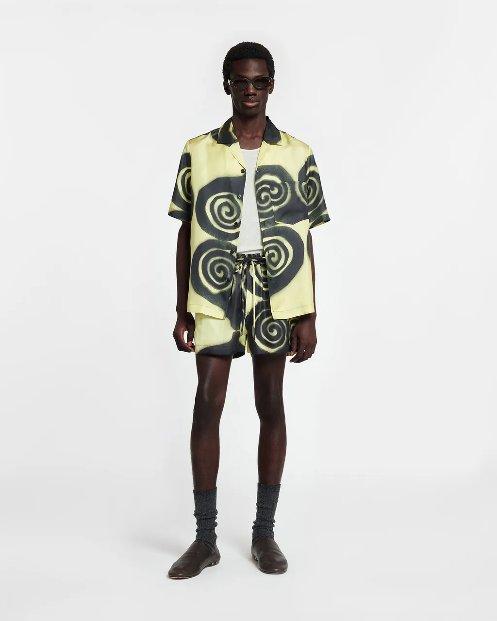 Amil Spiral-Print Silk Shorts