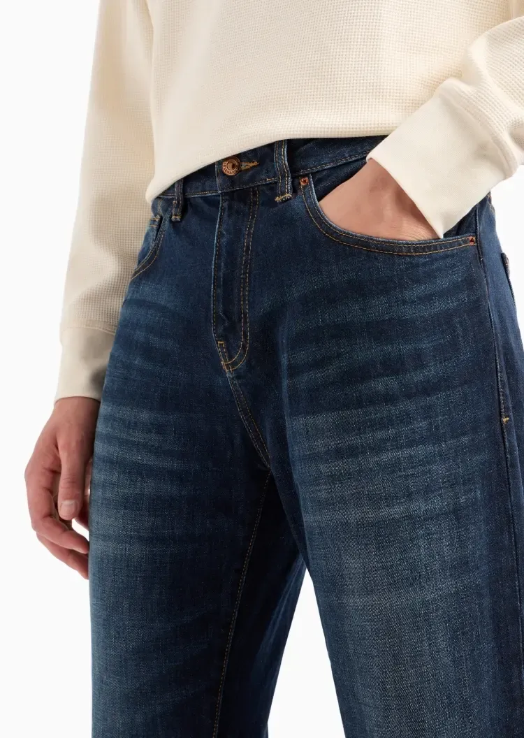 Low-Waist Button Denim Trousers