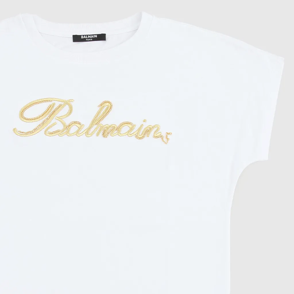 Balmain Kids Logo Embroidered Crewneck T-Shirt