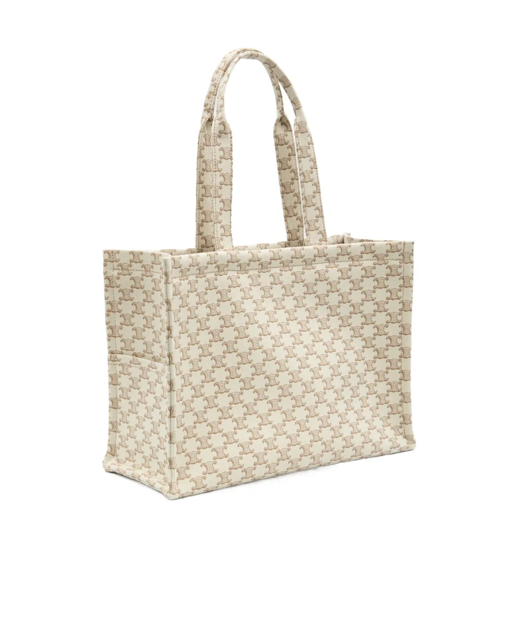 Large Cabas Thais In Textile With Triomphe Canvas Print And Calfskin