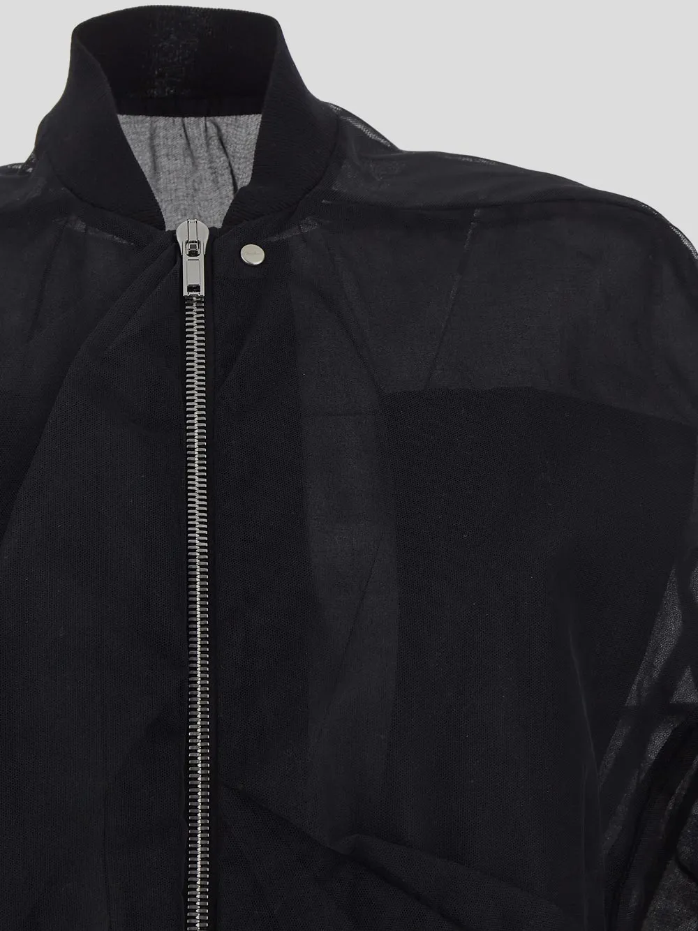 Rick Owens Tulle-Overlayed Zipped Coat