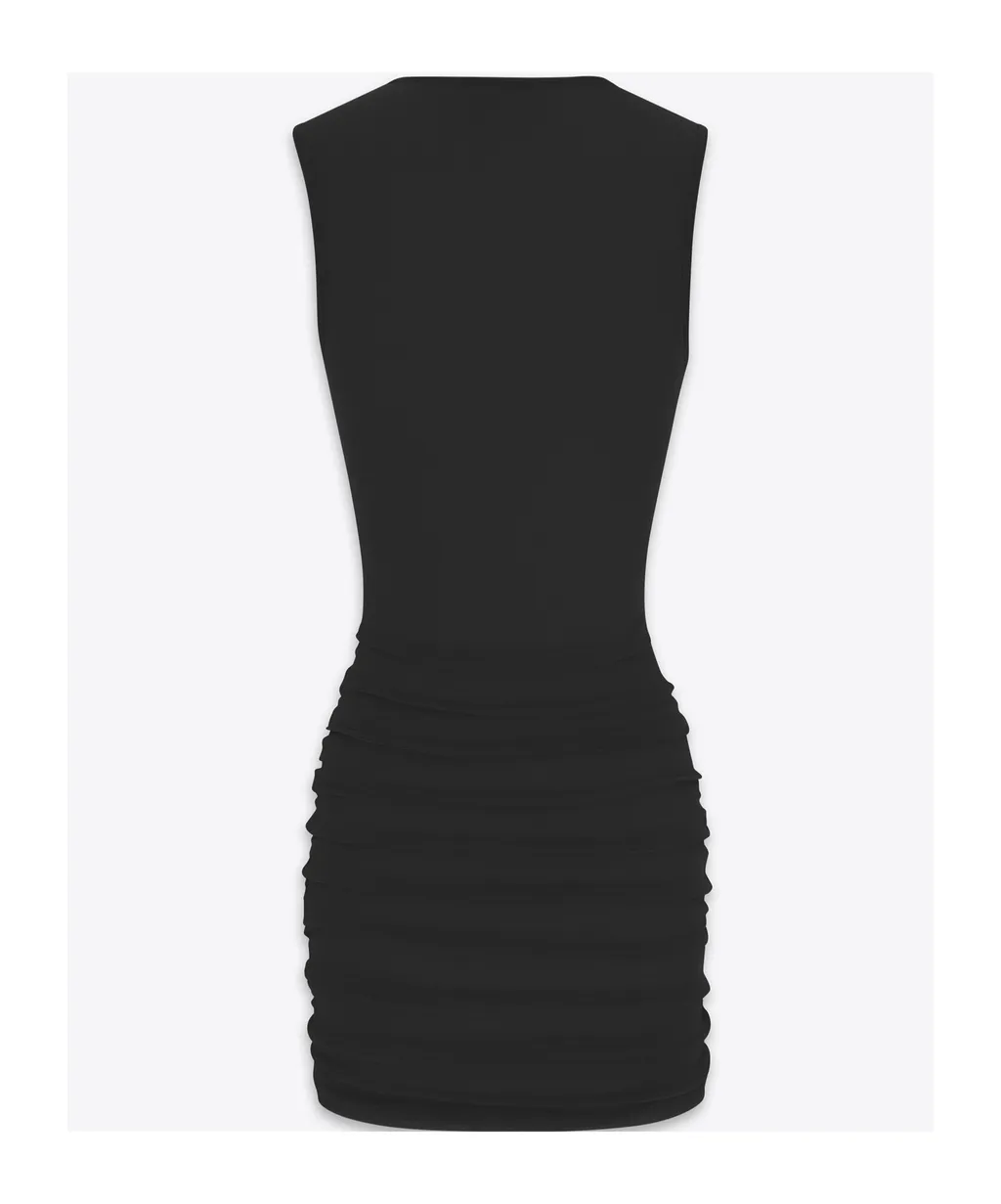 Saint Laurent Crewneck Ruched Detailed Mini Dress