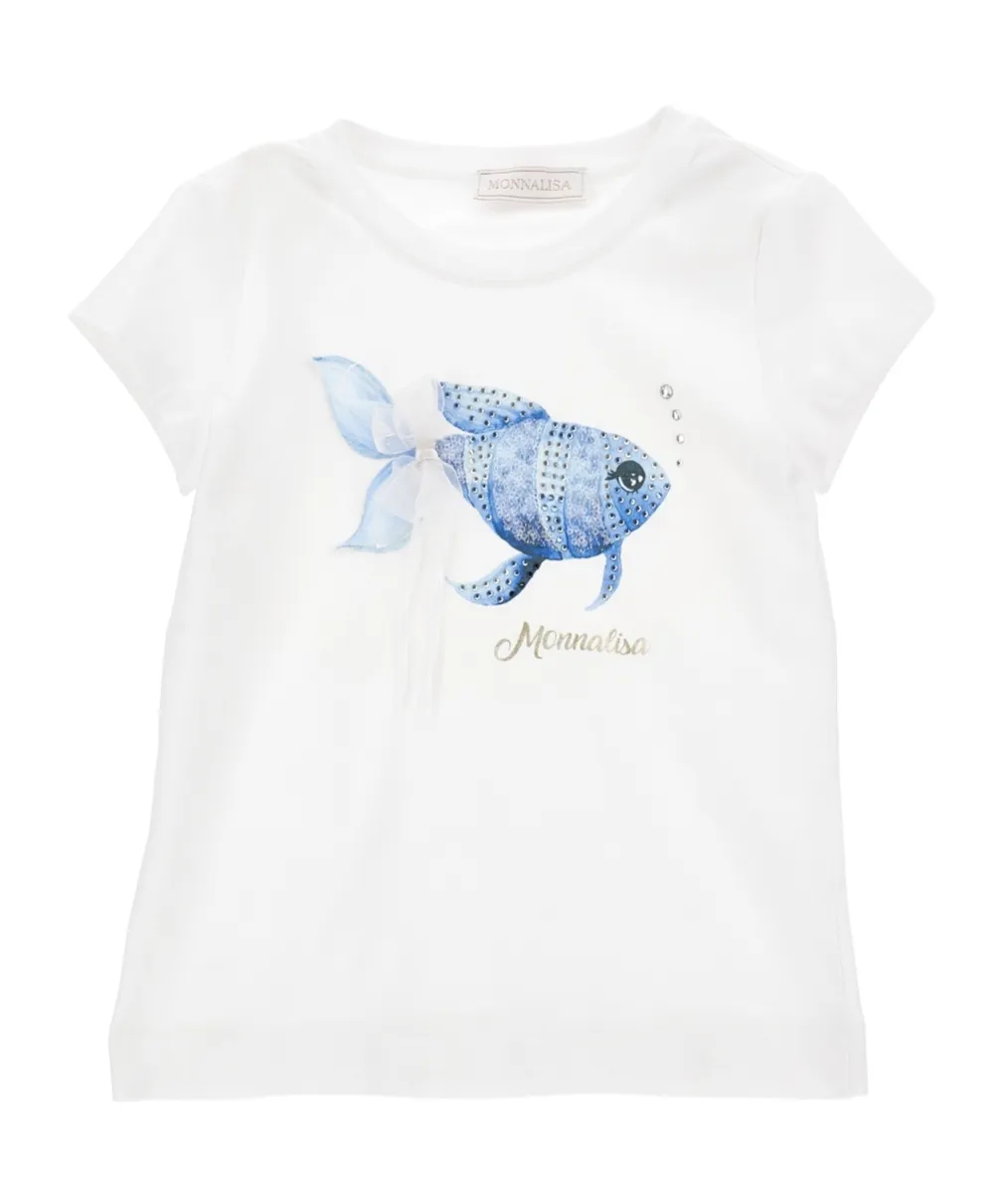 Monnalisa Embellished Fish-Printed Crewneck T-Shirt