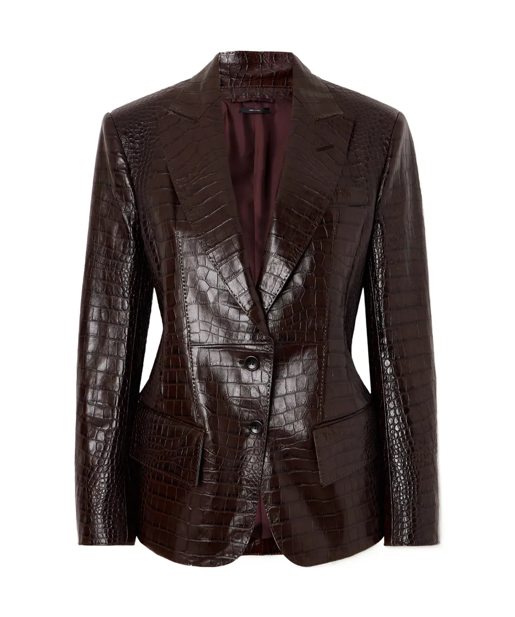 Snakeskin-Effect Leather Blazer
