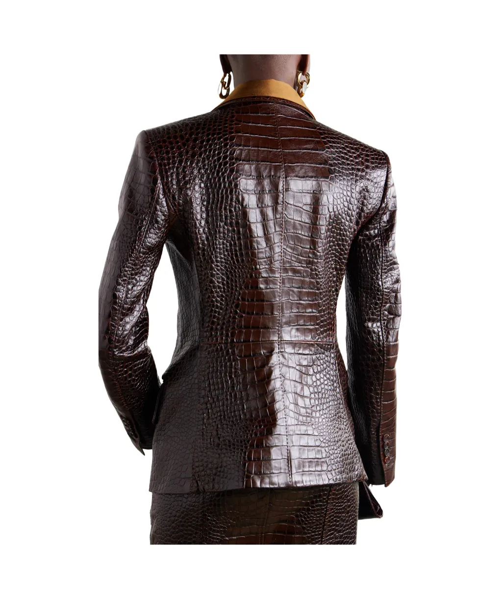 Snakeskin-Effect Leather Blazer