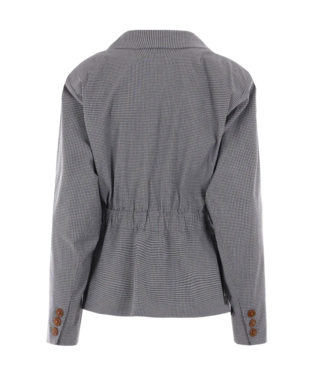 Gingham-Check Elasticated-Waist Blazer