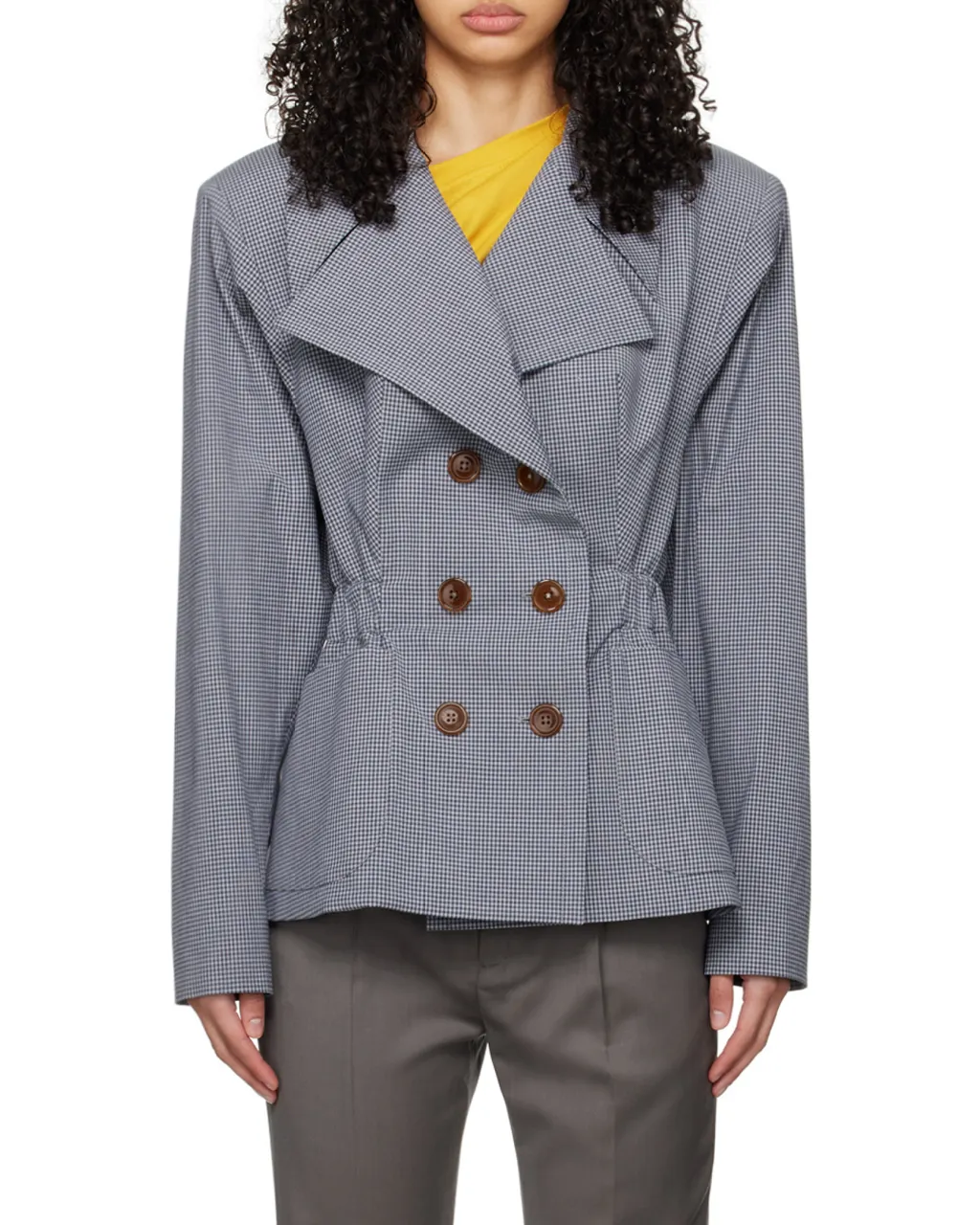 Gingham-Check Elasticated-Waist Blazer