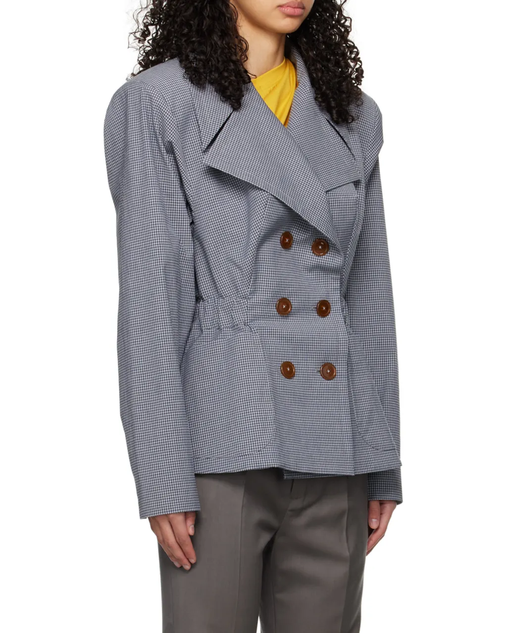 Gingham-Check Elasticated-Waist Blazer