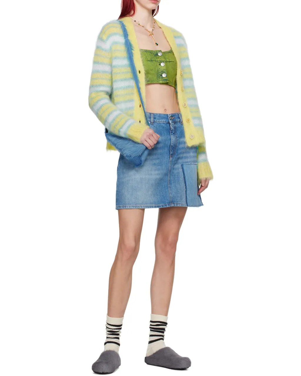 Marni Logo Patch Denim Crop Top