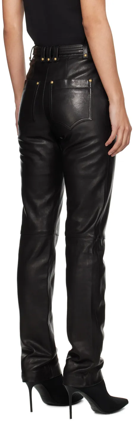 Balmain High Waist Tapered Leg Leather Pants