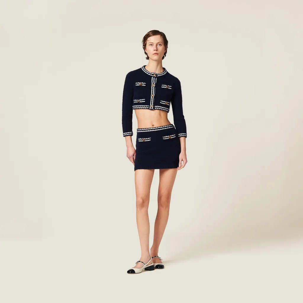Miu Miu Logo-Embroidered Stripe-Trim Knitted Mini Skirt