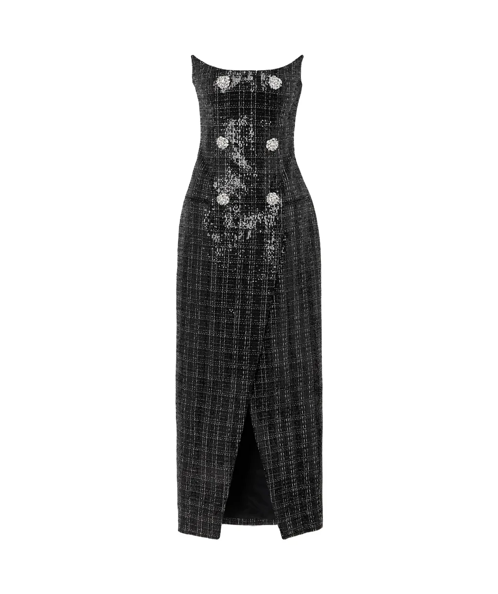 Balmain Tweed Sequinned Embellished Strapless Dress