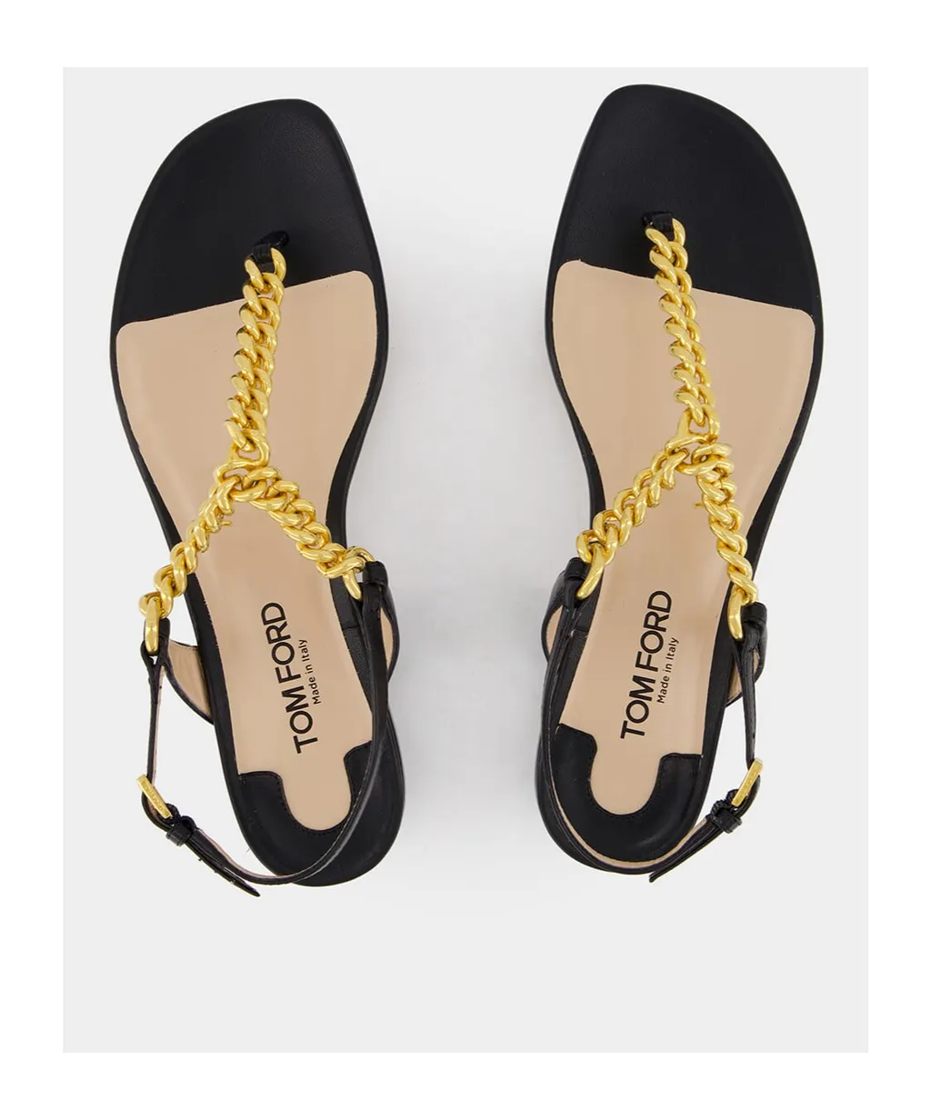 Tom Ford	Logo Plaque Chainlink-Strap Sandals