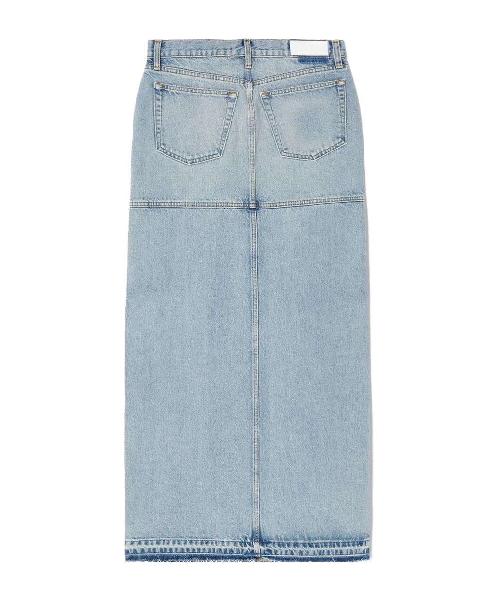 Re/Done Side-Slit Distressed Denim Maxi Skirt