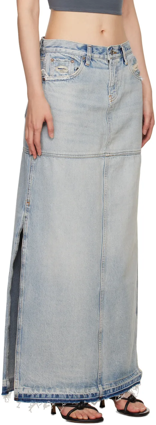 Re/Done Side-Slit Distressed Denim Maxi Skirt