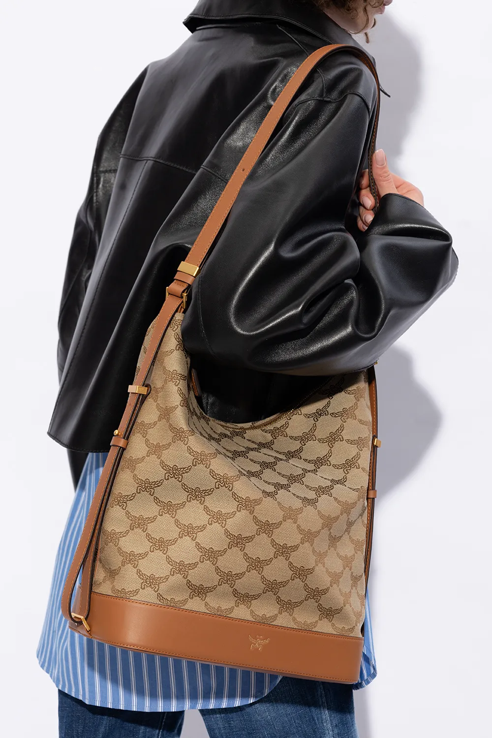 Mcm Himmel Monogram Jacquard Hobo Bag