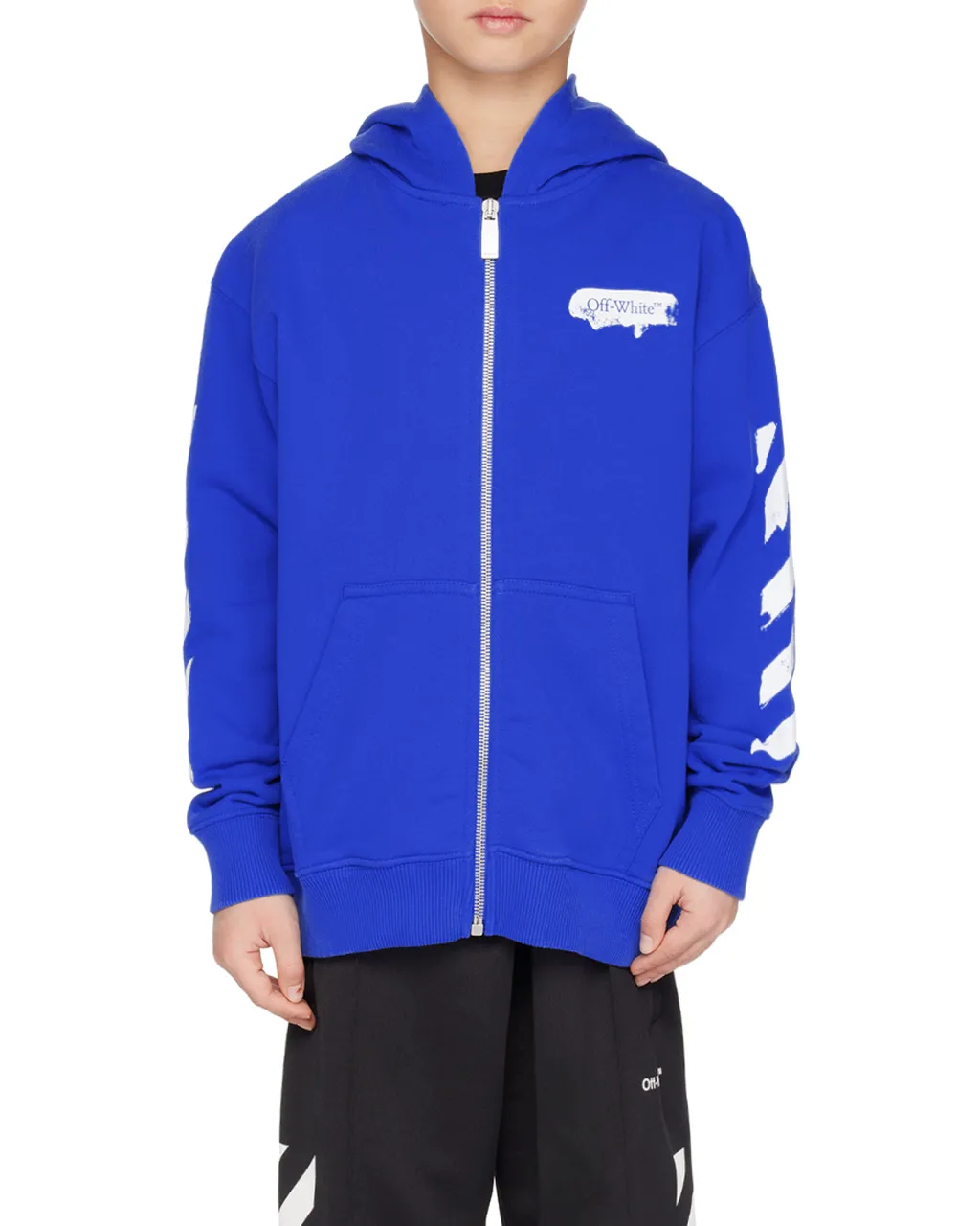 Off-White Kids Paint Graphic Printed Zipped Hoodie