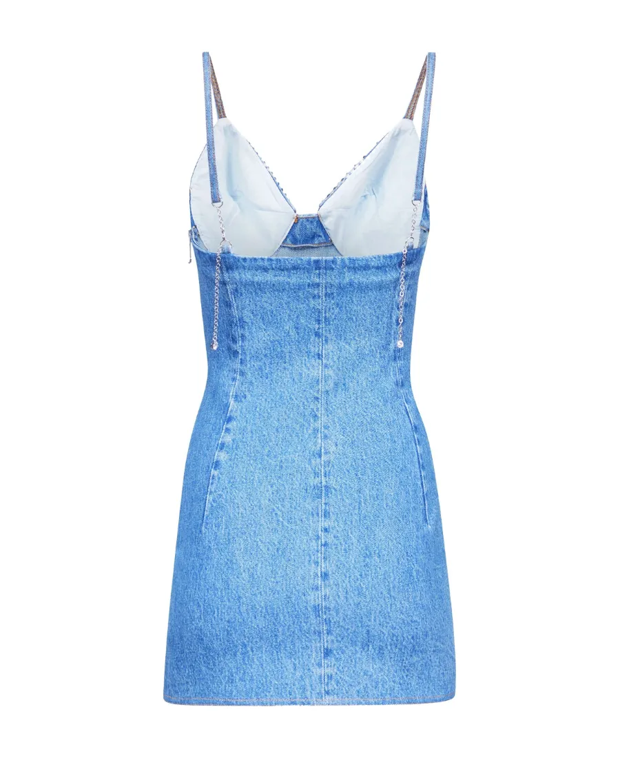 Area Embellished Sleeveless Denim Mini Dress