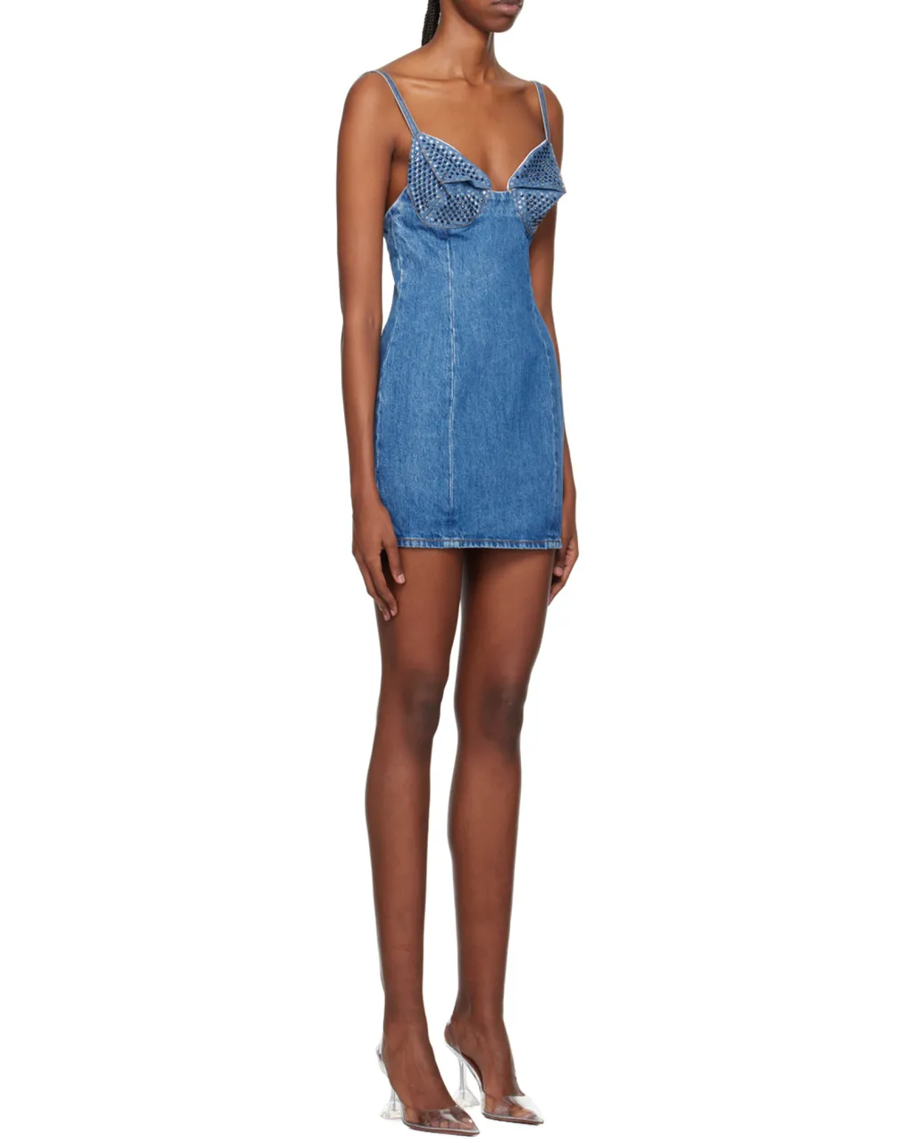 Area Embellished Sleeveless Denim Mini Dress