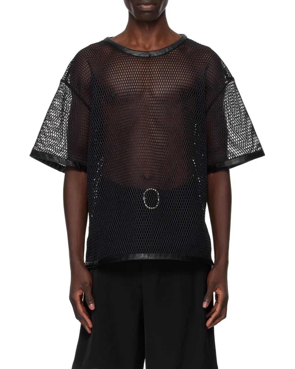 Jil Sander	Perforated Leather Trim Crewneck T-Shirt