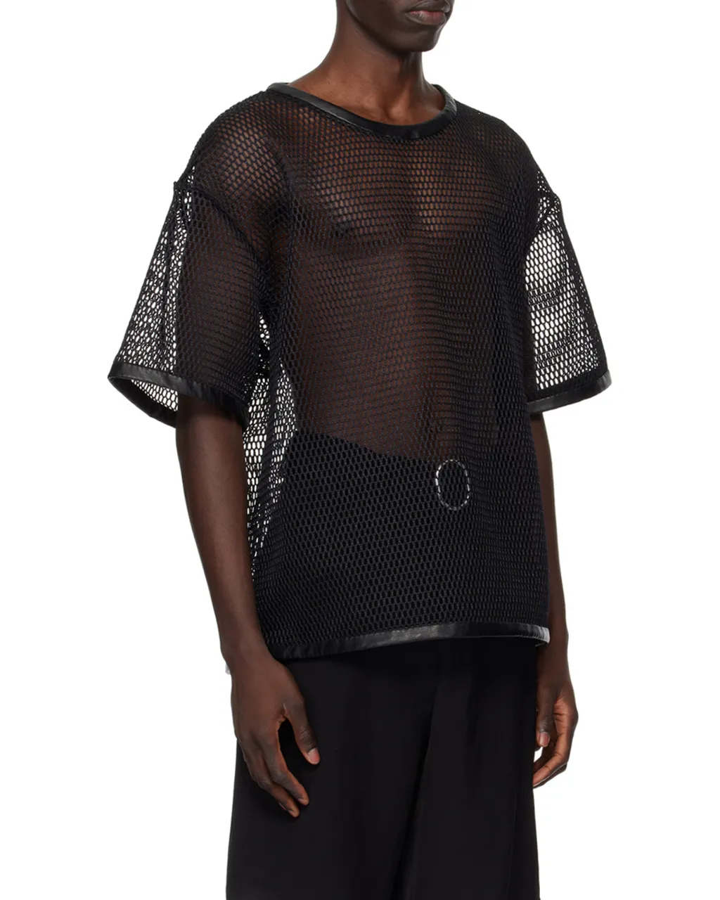 Jil Sander	Perforated Leather Trim Crewneck T-Shirt