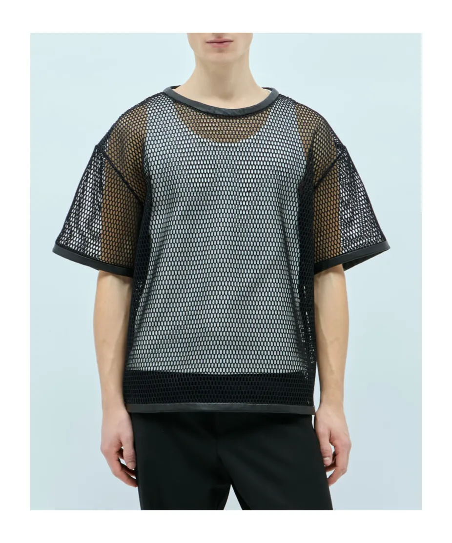 Jil Sander	Perforated Leather Trim Crewneck T-Shirt