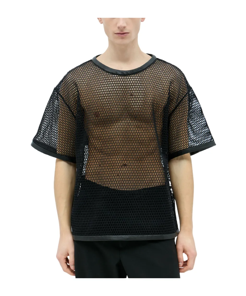 Jil Sander	Perforated Leather Trim Crewneck T-Shirt